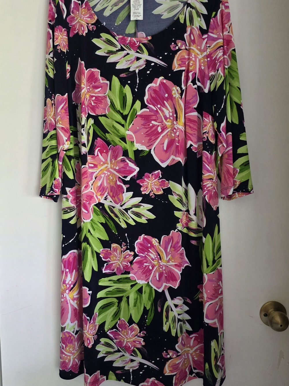 MSK Dark Navy Floral Midi Dress with Pink & Green Prints 1x